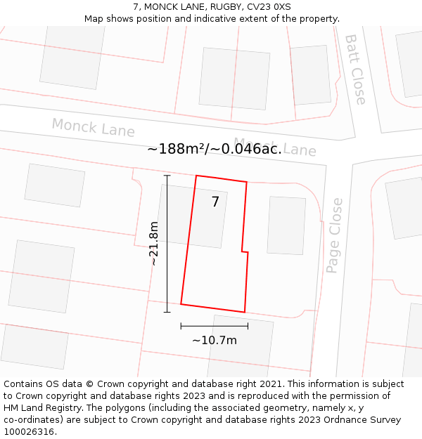 7, MONCK LANE, RUGBY, CV23 0XS: Plot and title map