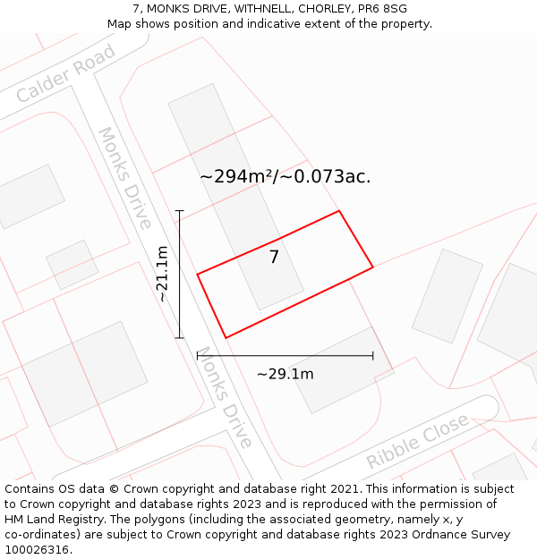 7, MONKS DRIVE, WITHNELL, CHORLEY, PR6 8SG: Plot and title map