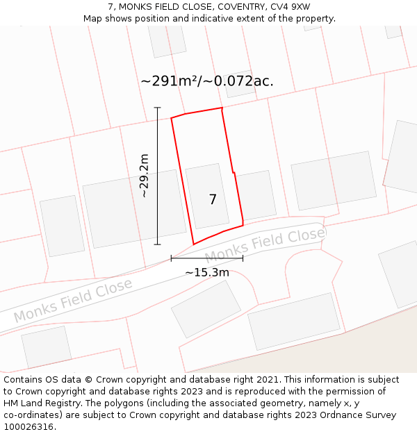 7, MONKS FIELD CLOSE, COVENTRY, CV4 9XW: Plot and title map