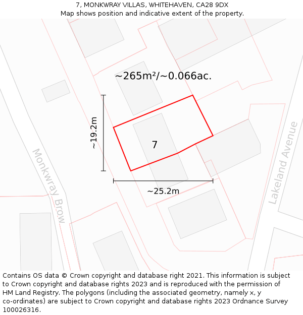 7, MONKWRAY VILLAS, WHITEHAVEN, CA28 9DX: Plot and title map