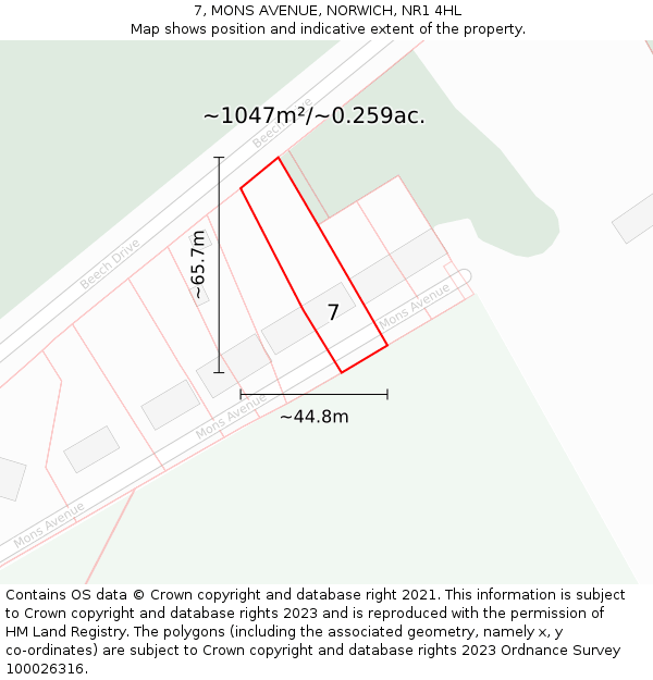 7, MONS AVENUE, NORWICH, NR1 4HL: Plot and title map