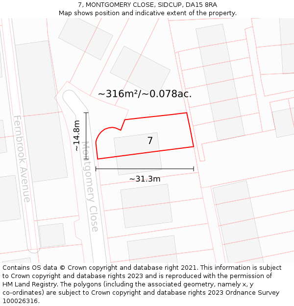7, MONTGOMERY CLOSE, SIDCUP, DA15 8RA: Plot and title map