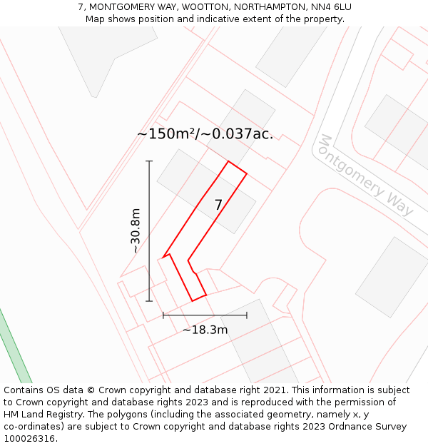 7, MONTGOMERY WAY, WOOTTON, NORTHAMPTON, NN4 6LU: Plot and title map