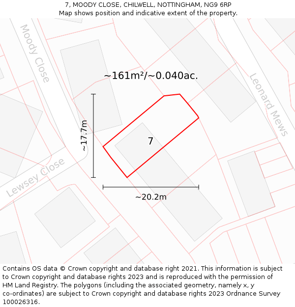 7, MOODY CLOSE, CHILWELL, NOTTINGHAM, NG9 6RP: Plot and title map