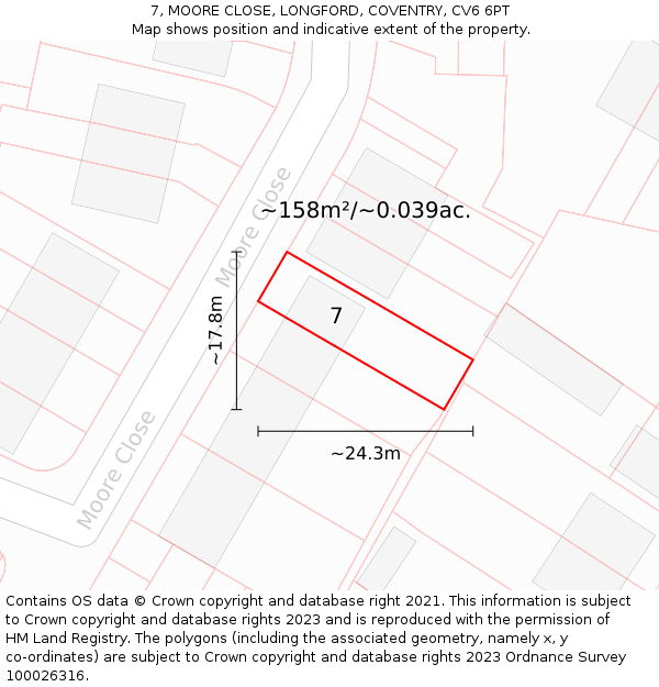 7, MOORE CLOSE, LONGFORD, COVENTRY, CV6 6PT: Plot and title map