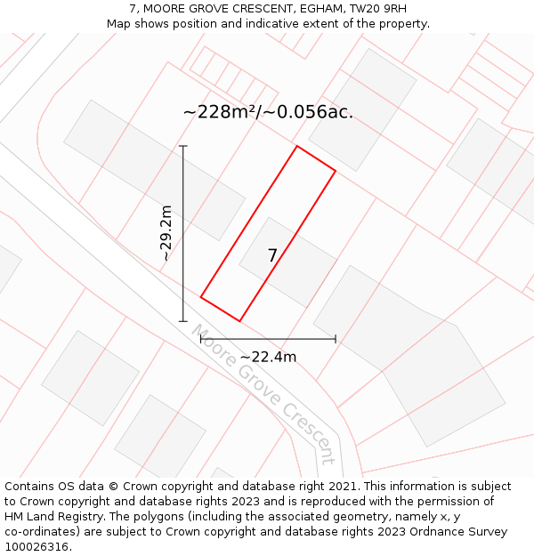 7, MOORE GROVE CRESCENT, EGHAM, TW20 9RH: Plot and title map