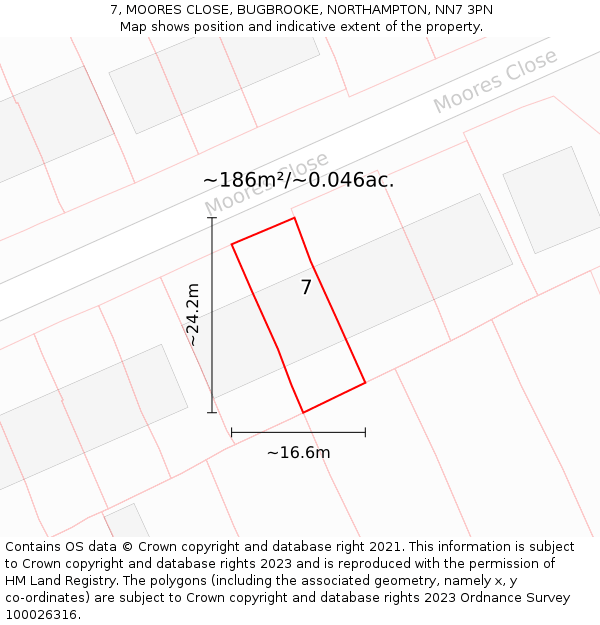 7, MOORES CLOSE, BUGBROOKE, NORTHAMPTON, NN7 3PN: Plot and title map
