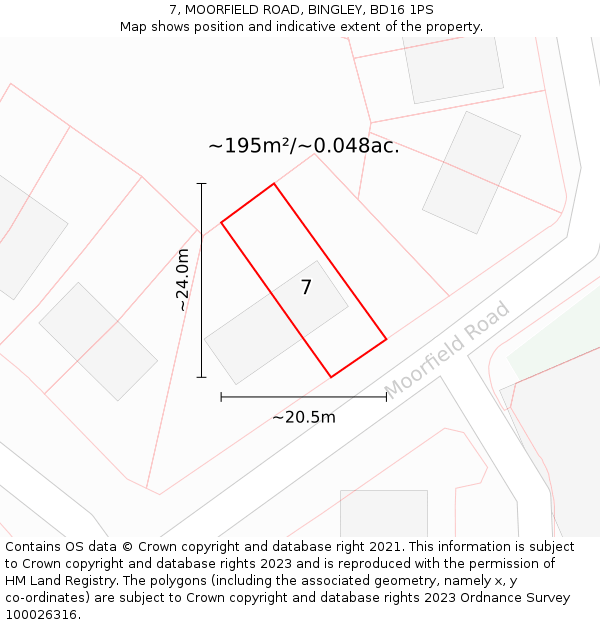 7, MOORFIELD ROAD, BINGLEY, BD16 1PS: Plot and title map