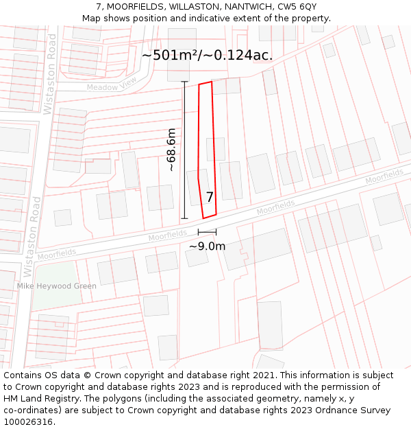 7, MOORFIELDS, WILLASTON, NANTWICH, CW5 6QY: Plot and title map
