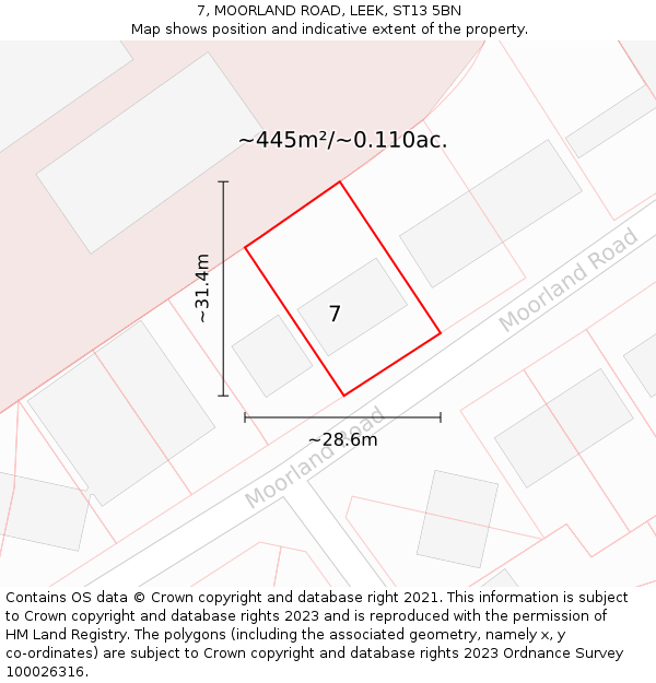 7, MOORLAND ROAD, LEEK, ST13 5BN: Plot and title map