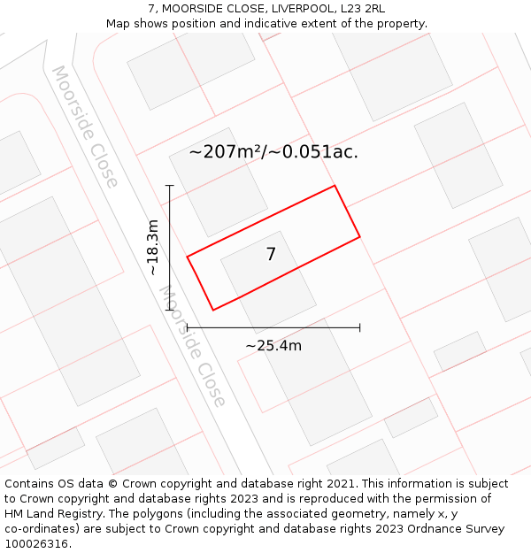 7, MOORSIDE CLOSE, LIVERPOOL, L23 2RL: Plot and title map