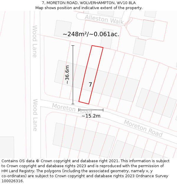 7, MORETON ROAD, WOLVERHAMPTON, WV10 8LA: Plot and title map