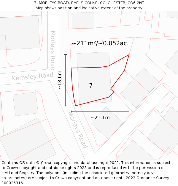 7, MORLEYS ROAD, EARLS COLNE, COLCHESTER, CO6 2NT: Plot and title map