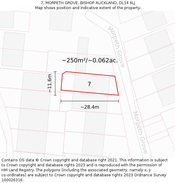 7, MORPETH GROVE, BISHOP AUCKLAND, DL14 6LJ: Plot and title map