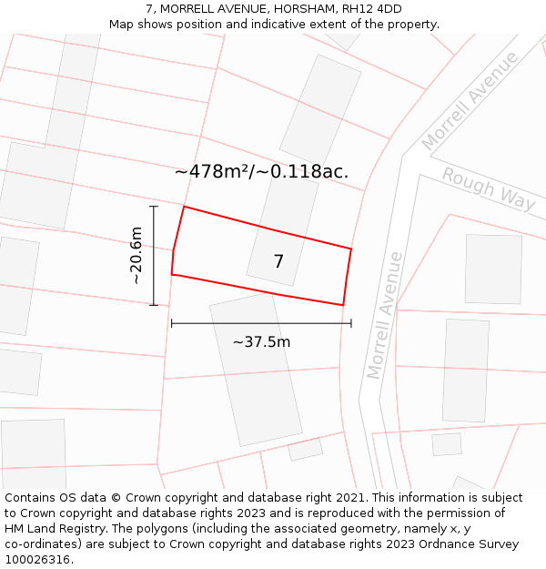 7, MORRELL AVENUE, HORSHAM, RH12 4DD: Plot and title map