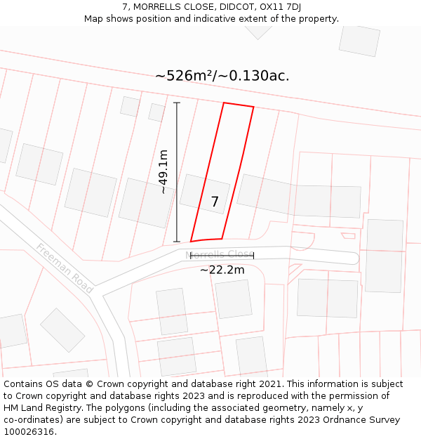 7, MORRELLS CLOSE, DIDCOT, OX11 7DJ: Plot and title map