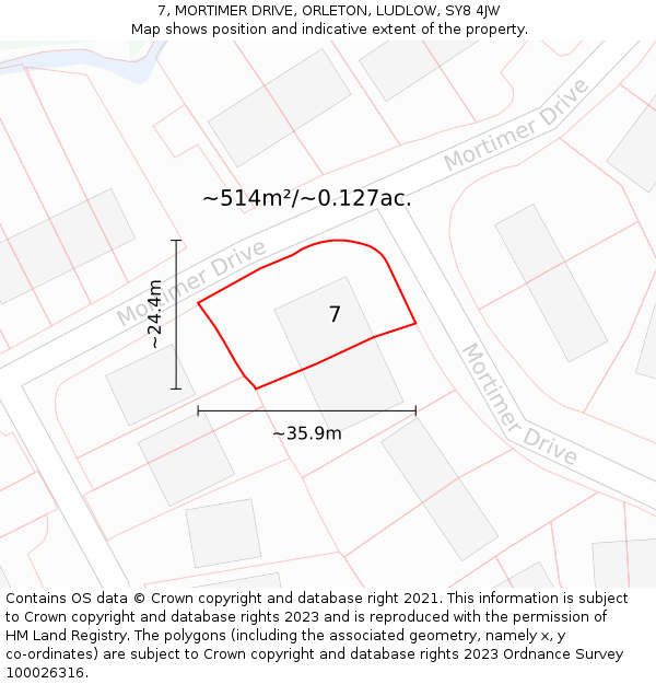 7, MORTIMER DRIVE, ORLETON, LUDLOW, SY8 4JW: Plot and title map