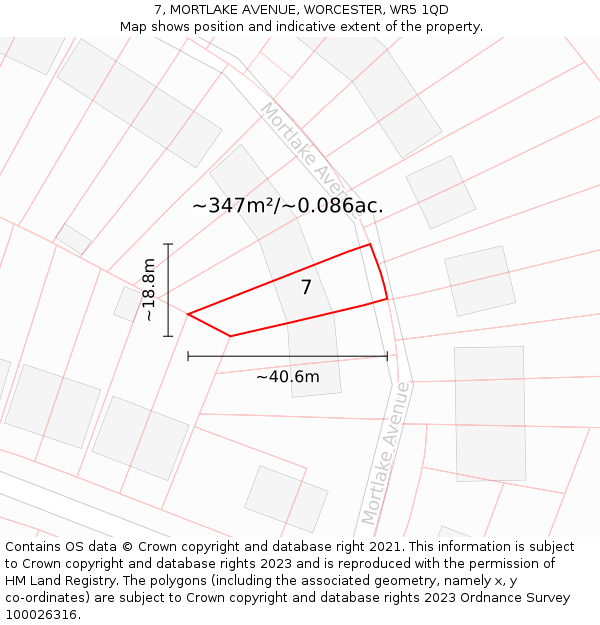 7, MORTLAKE AVENUE, WORCESTER, WR5 1QD: Plot and title map