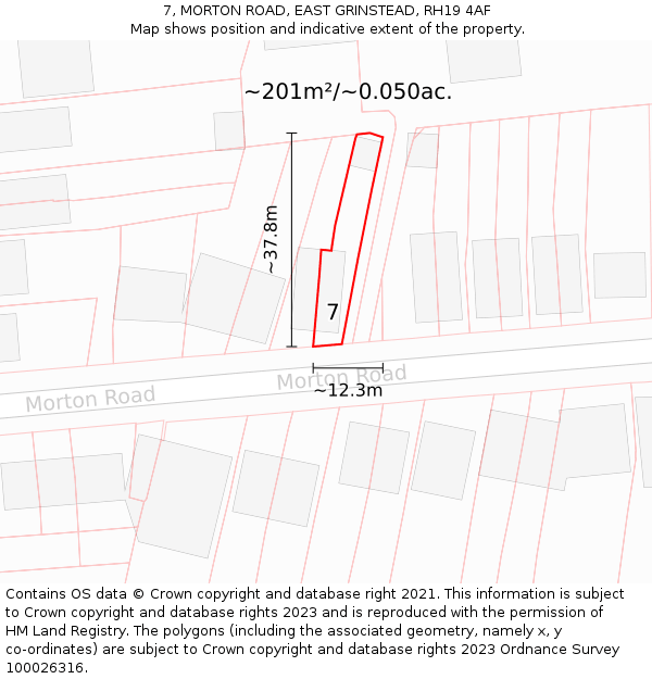 7, MORTON ROAD, EAST GRINSTEAD, RH19 4AF: Plot and title map