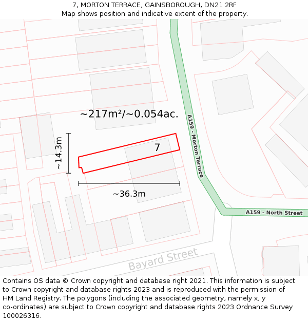 7, MORTON TERRACE, GAINSBOROUGH, DN21 2RF: Plot and title map