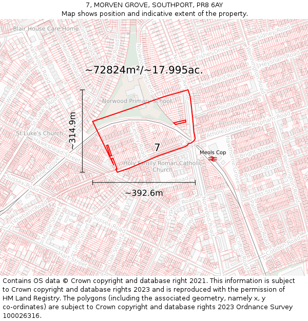 7, MORVEN GROVE, SOUTHPORT, PR8 6AY: Plot and title map