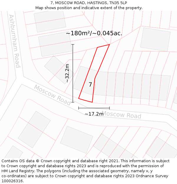 7, MOSCOW ROAD, HASTINGS, TN35 5LP: Plot and title map