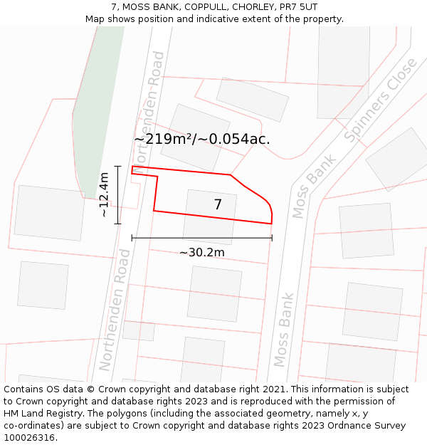 7, MOSS BANK, COPPULL, CHORLEY, PR7 5UT: Plot and title map