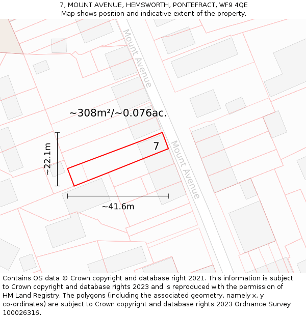 7, MOUNT AVENUE, HEMSWORTH, PONTEFRACT, WF9 4QE: Plot and title map