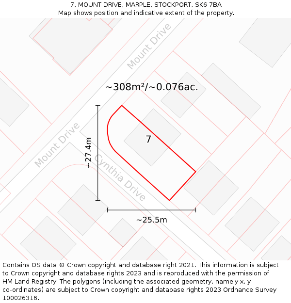 7, MOUNT DRIVE, MARPLE, STOCKPORT, SK6 7BA: Plot and title map