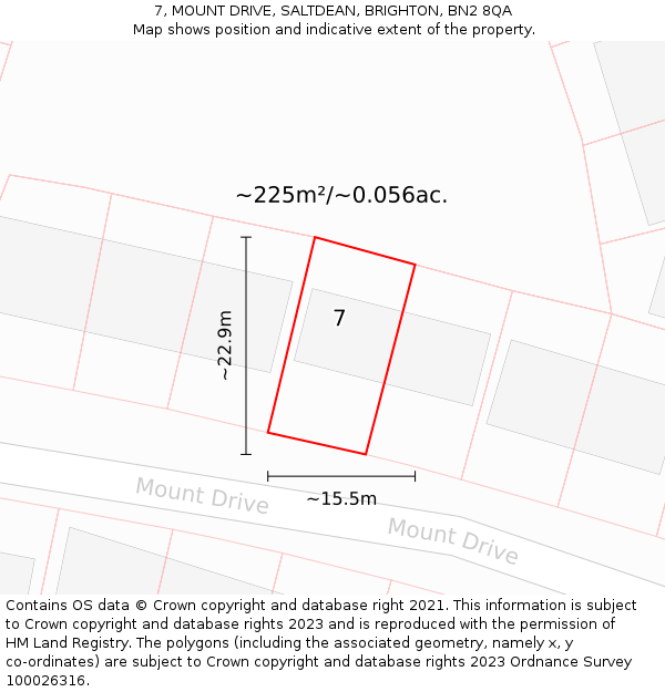7, MOUNT DRIVE, SALTDEAN, BRIGHTON, BN2 8QA: Plot and title map