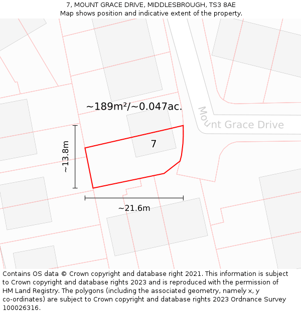 7, MOUNT GRACE DRIVE, MIDDLESBROUGH, TS3 8AE: Plot and title map