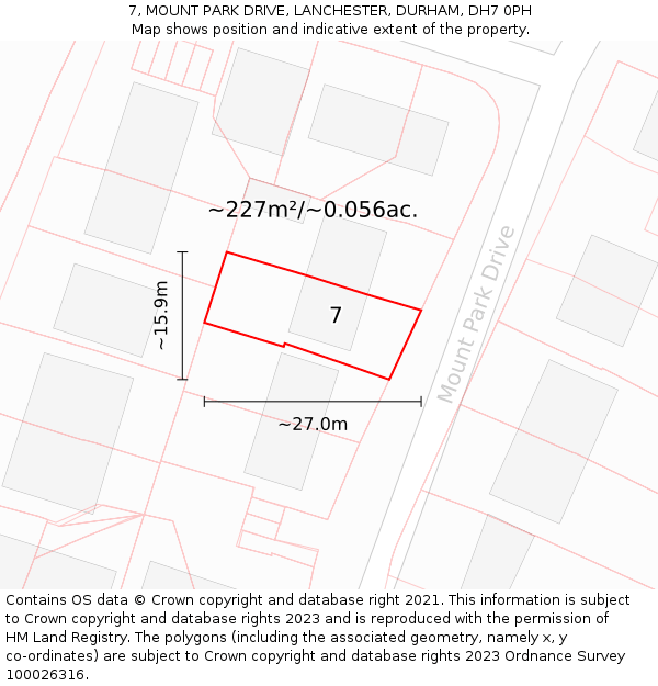 7, MOUNT PARK DRIVE, LANCHESTER, DURHAM, DH7 0PH: Plot and title map