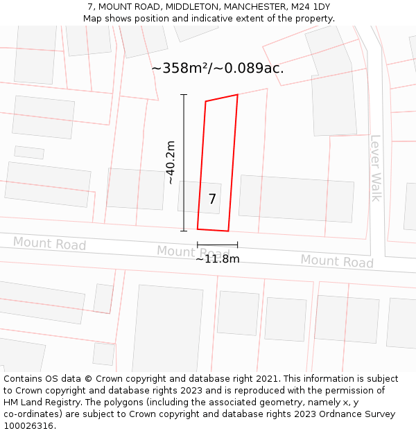 7, MOUNT ROAD, MIDDLETON, MANCHESTER, M24 1DY: Plot and title map