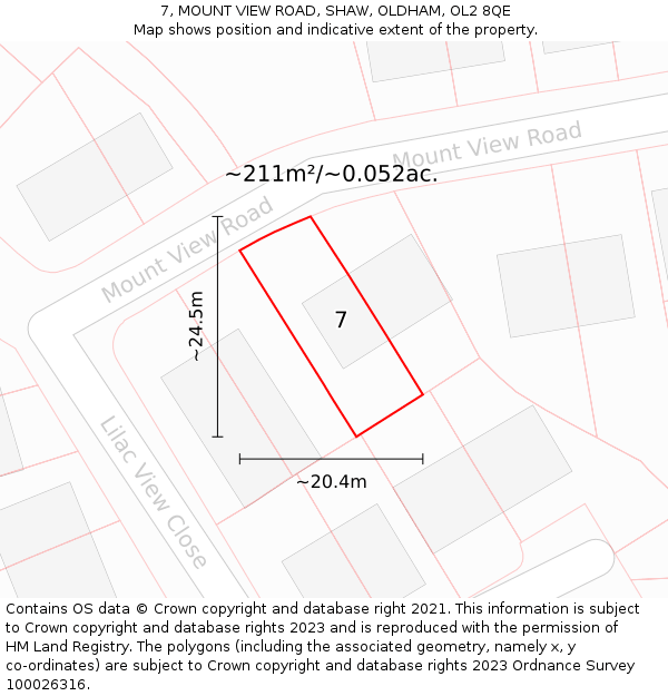 7, MOUNT VIEW ROAD, SHAW, OLDHAM, OL2 8QE: Plot and title map