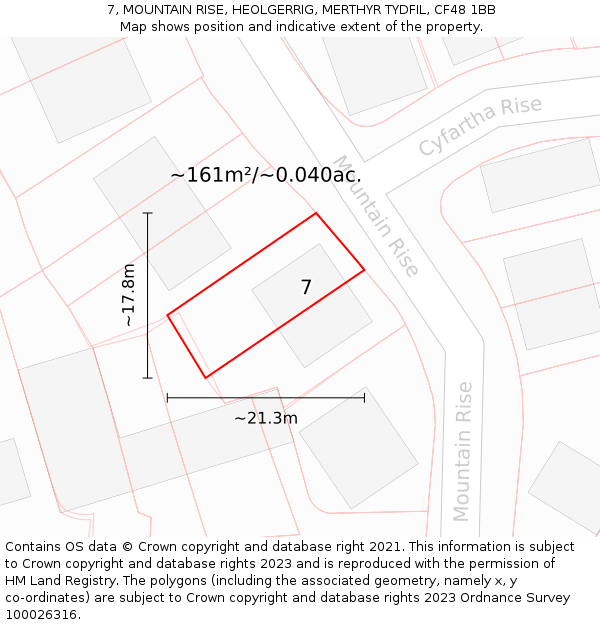 7, MOUNTAIN RISE, HEOLGERRIG, MERTHYR TYDFIL, CF48 1BB: Plot and title map