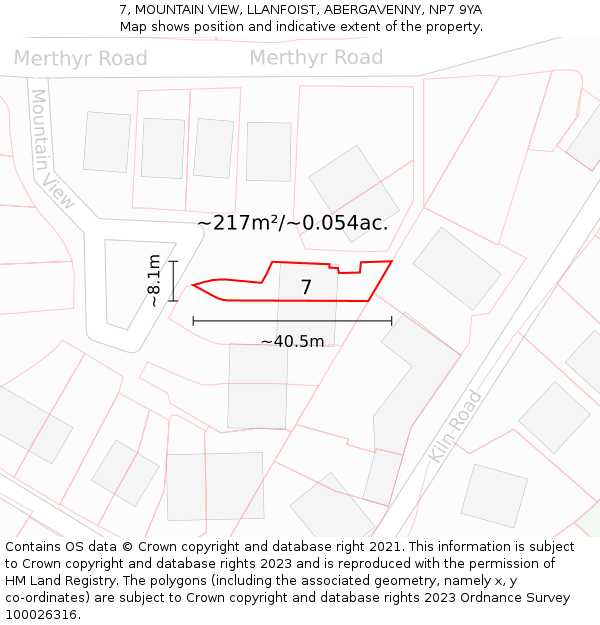 7, MOUNTAIN VIEW, LLANFOIST, ABERGAVENNY, NP7 9YA: Plot and title map