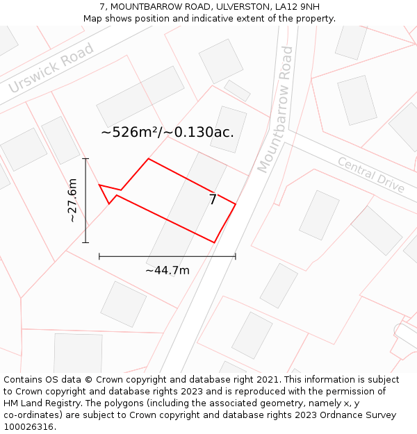 7, MOUNTBARROW ROAD, ULVERSTON, LA12 9NH: Plot and title map