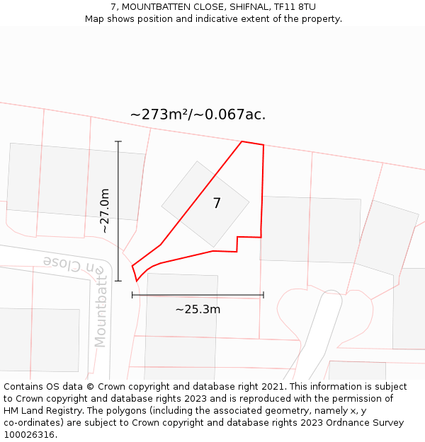 7, MOUNTBATTEN CLOSE, SHIFNAL, TF11 8TU: Plot and title map
