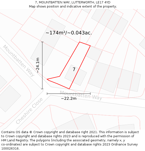 7, MOUNTBATTEN WAY, LUTTERWORTH, LE17 4YD: Plot and title map