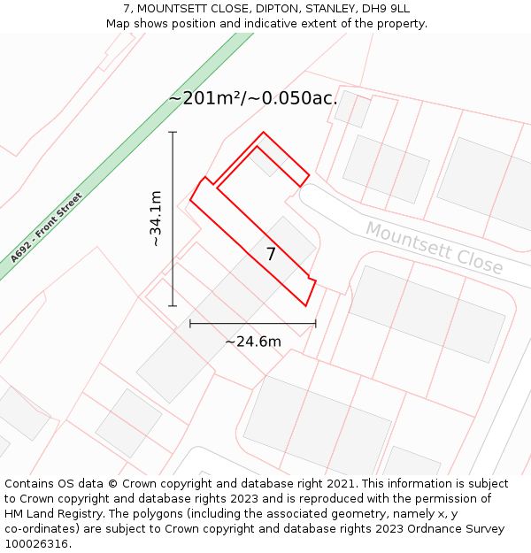 7, MOUNTSETT CLOSE, DIPTON, STANLEY, DH9 9LL: Plot and title map