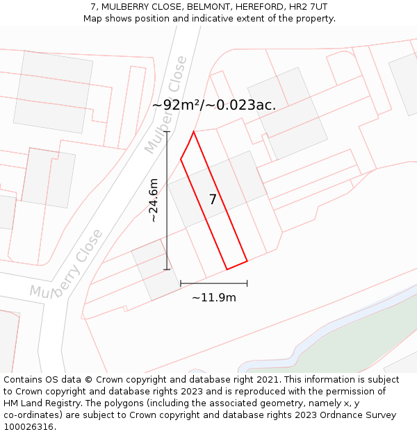 7, MULBERRY CLOSE, BELMONT, HEREFORD, HR2 7UT: Plot and title map