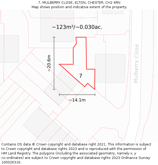 7, MULBERRY CLOSE, ELTON, CHESTER, CH2 4RN: Plot and title map