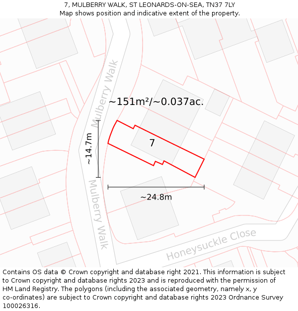 7, MULBERRY WALK, ST LEONARDS-ON-SEA, TN37 7LY: Plot and title map