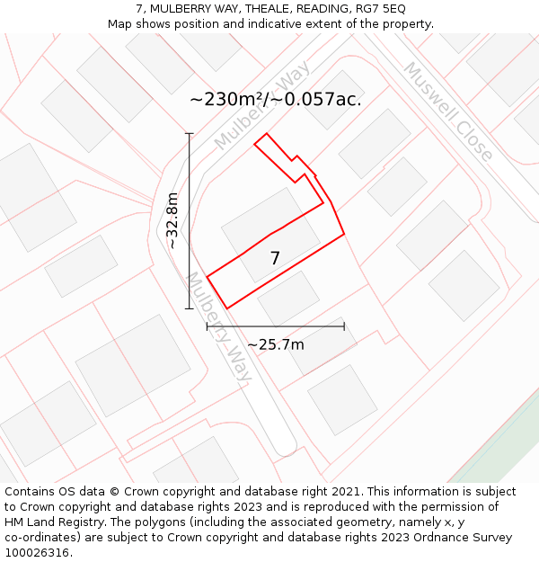 7, MULBERRY WAY, THEALE, READING, RG7 5EQ: Plot and title map