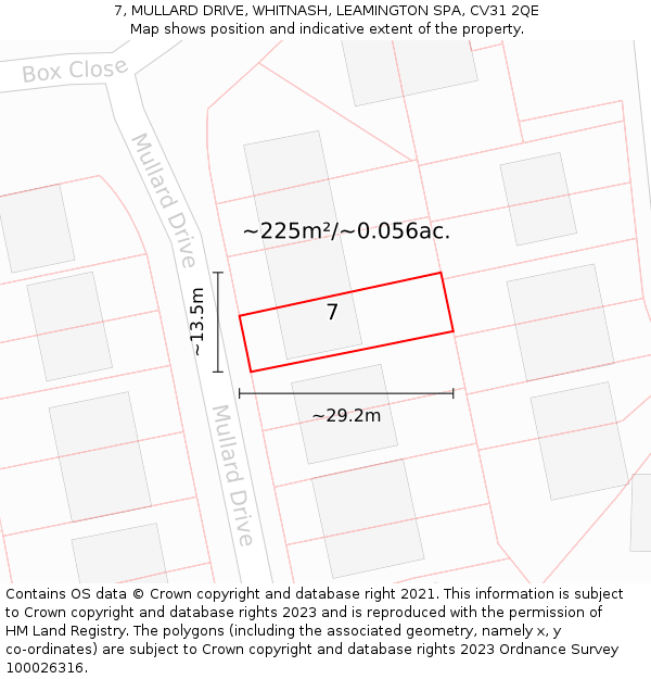 7, MULLARD DRIVE, WHITNASH, LEAMINGTON SPA, CV31 2QE: Plot and title map