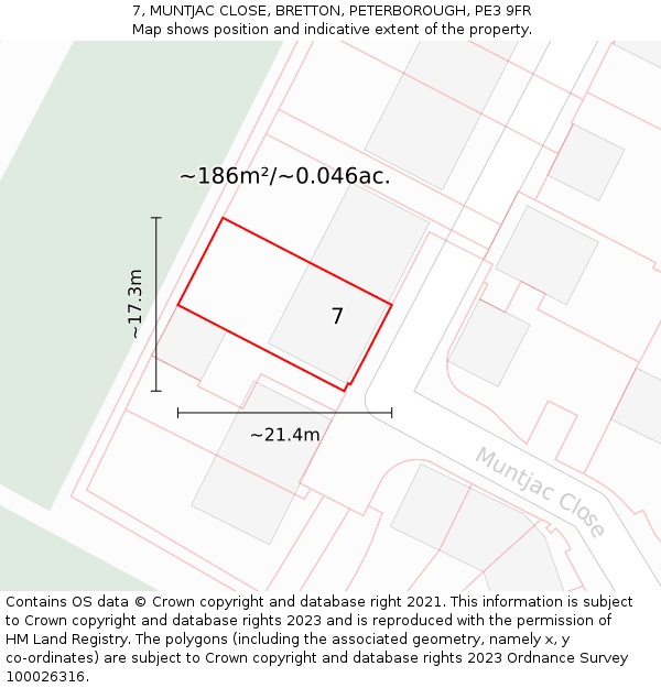 7, MUNTJAC CLOSE, BRETTON, PETERBOROUGH, PE3 9FR: Plot and title map