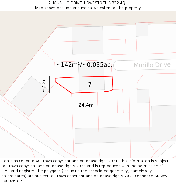 7, MURILLO DRIVE, LOWESTOFT, NR32 4QH: Plot and title map