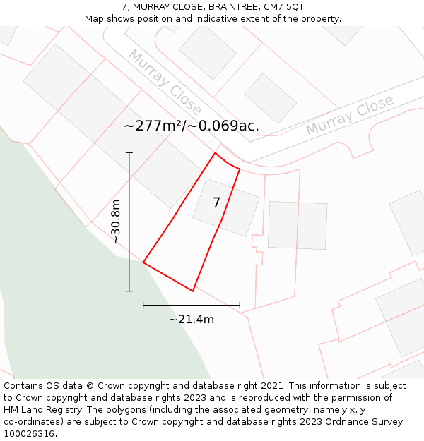 7, MURRAY CLOSE, BRAINTREE, CM7 5QT: Plot and title map