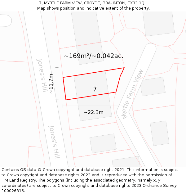 7, MYRTLE FARM VIEW, CROYDE, BRAUNTON, EX33 1QH: Plot and title map