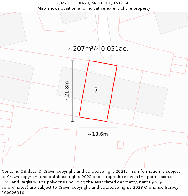 7, MYRTLE ROAD, MARTOCK, TA12 6ED: Plot and title map